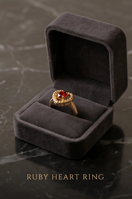 Vintage Gold Ruby Granulated Heart Ring