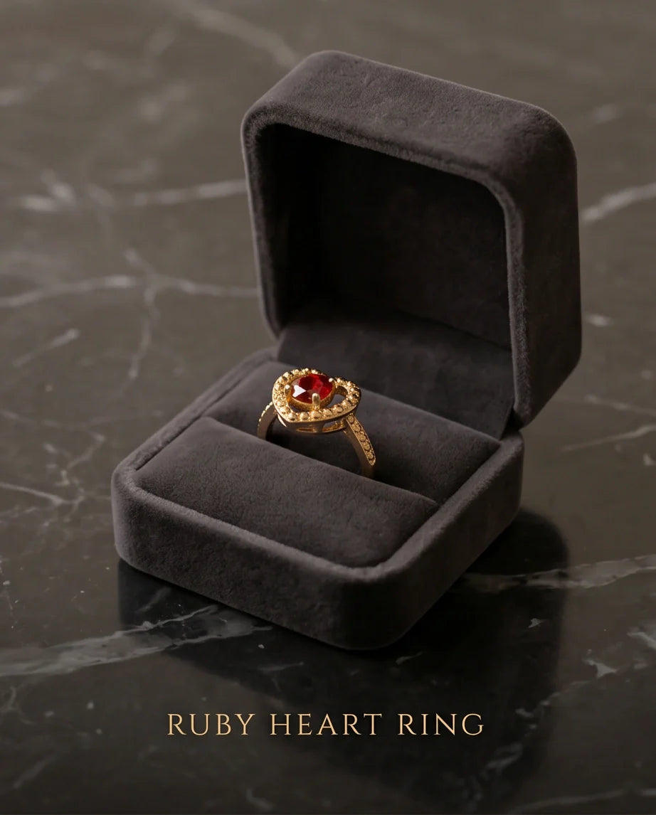 Vintage Gold Ruby Granulated Heart Ring