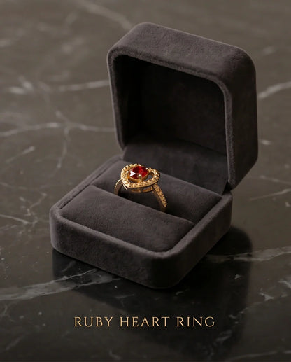 Vintage Gold Ruby Granulated Heart Ring