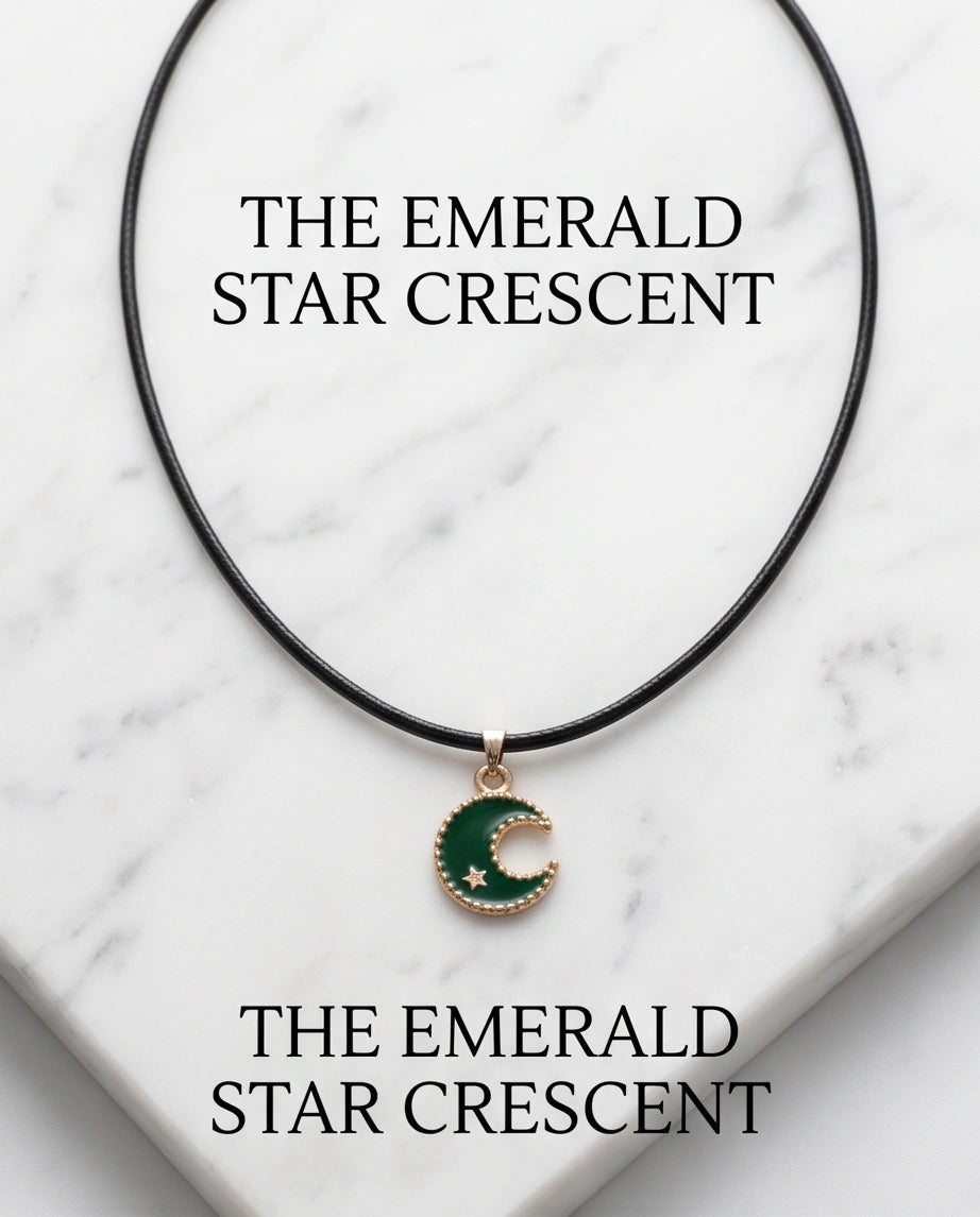Gold and Green Crescent Moon and Star Necklace