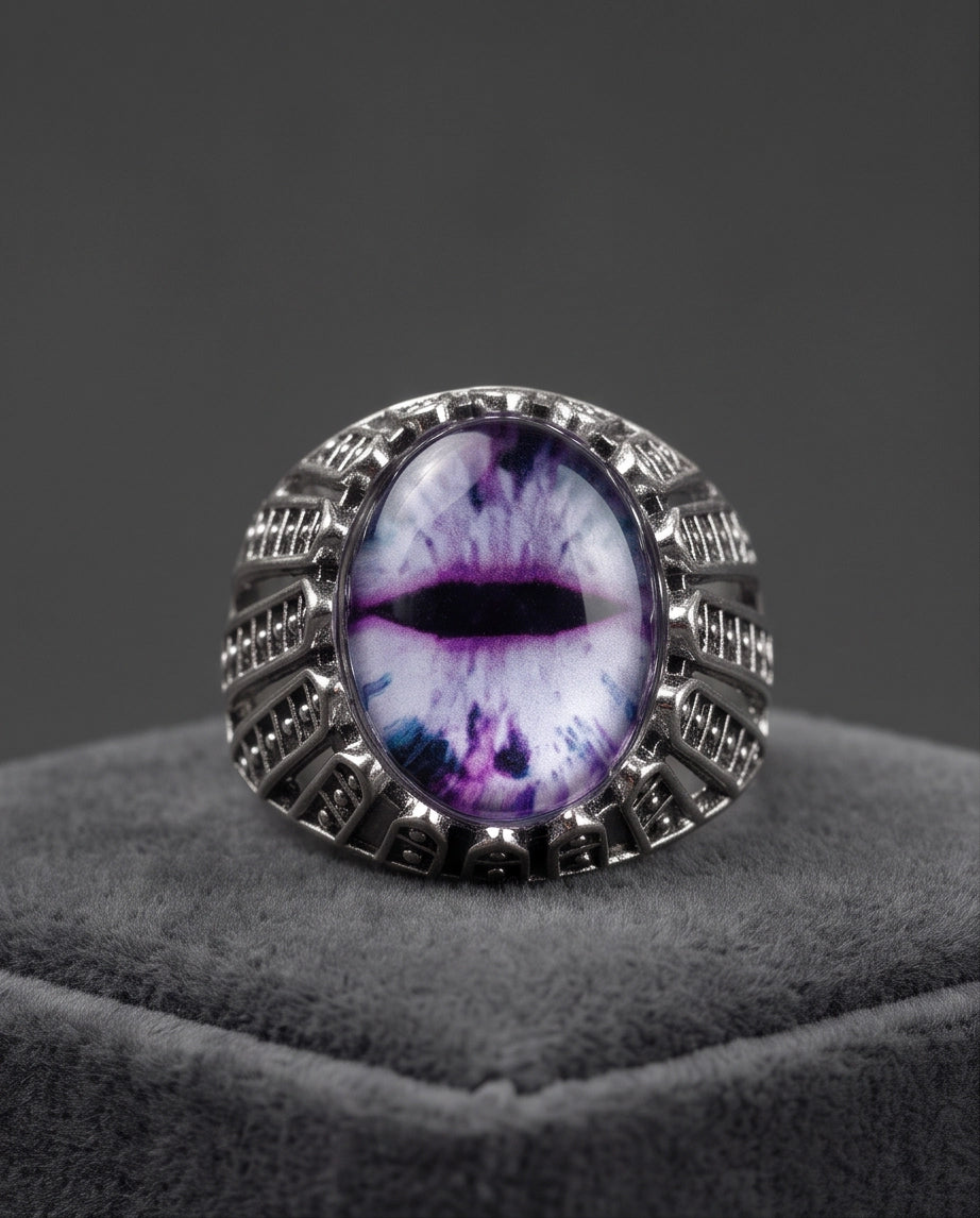 Amethyst Lattice Slit-Pupil Silver Ring