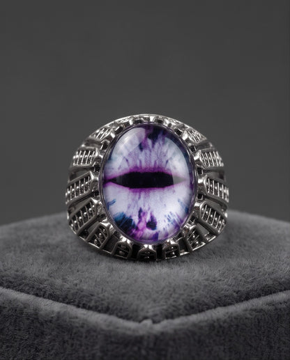 Amethyst Lattice Slit-Pupil Silver Ring