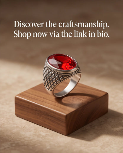 Ruby Gemstone Beaded Surround Dragon-Scale Silver Ring