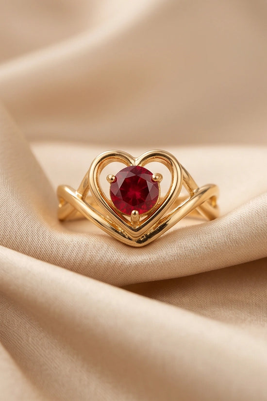 Gold Ruby Heart Twisted Infinity Ring