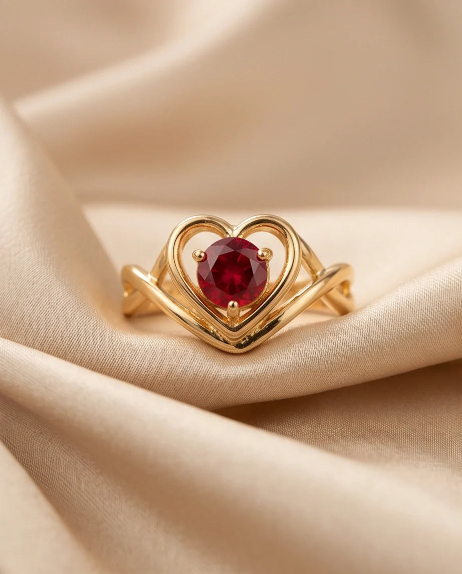 Gold Ruby Heart Twisted Infinity Ring