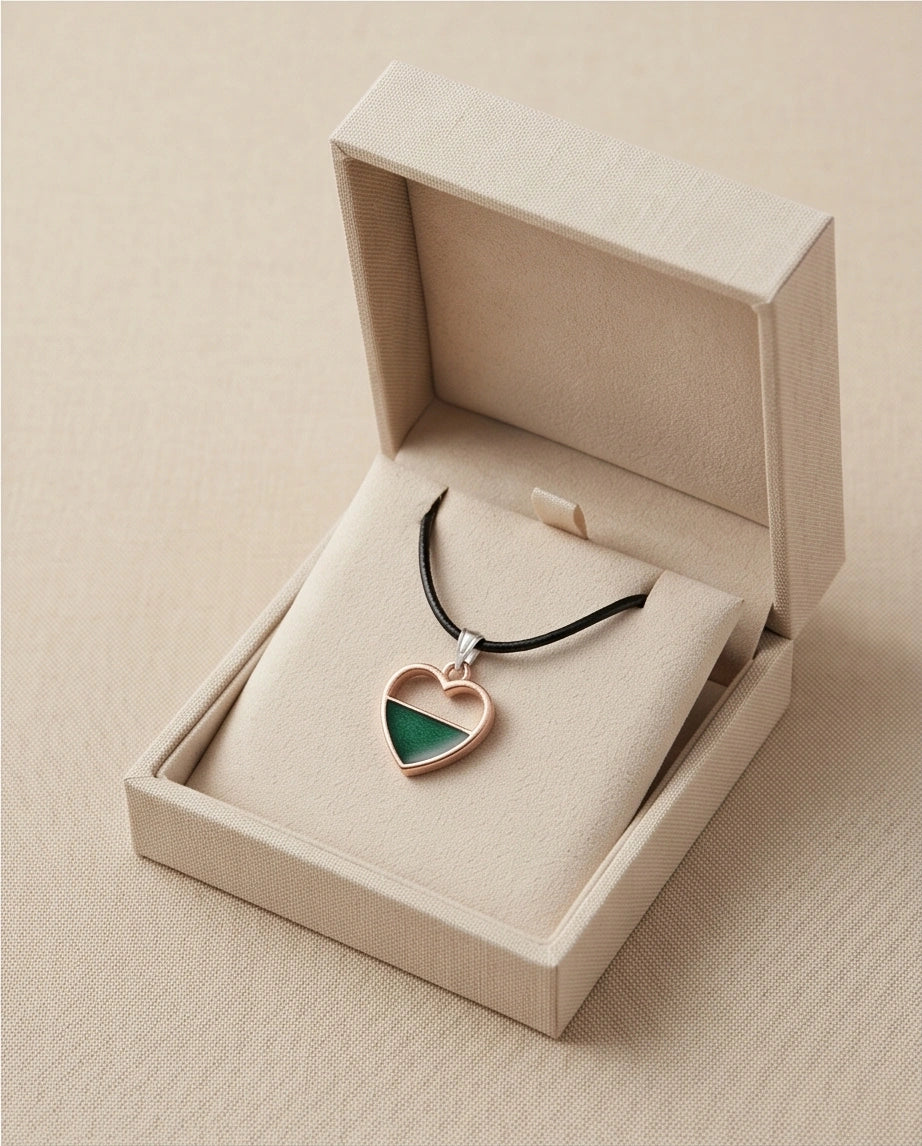 Gold and Green Geometric Heart Necklace