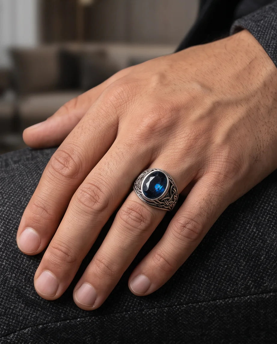 Sapphire Gemstone Celtic Knotwork Silver Ring