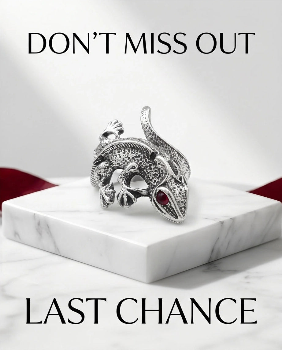 Ruby-Eyed Sculpted Lizard Wrap Ring