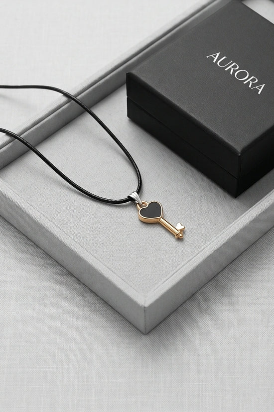 Gold and Black Heart Key Necklace