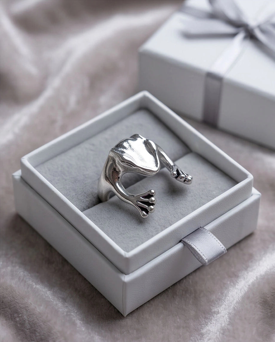 Silver Sculpted Frog Wrap Ring