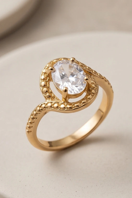 Luxury 14K Gold Oval Moissanite Swirl Beaded Ring