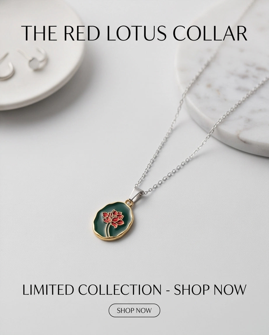 Gold Teal Lotus Enamel Medallion Chain Necklace