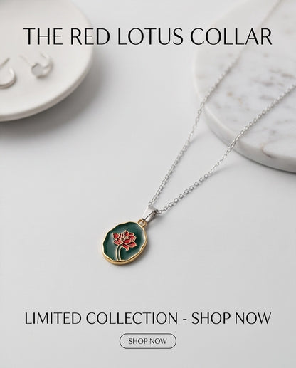 Gold Teal Lotus Enamel Medallion Chain Necklace