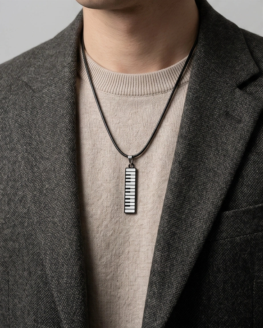 Black and White Piano Key Vertical Necklace