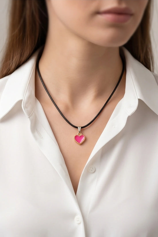 Gold and Pink Beaded Heart Necklace