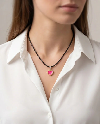 Gold and Pink Beaded Heart Necklace