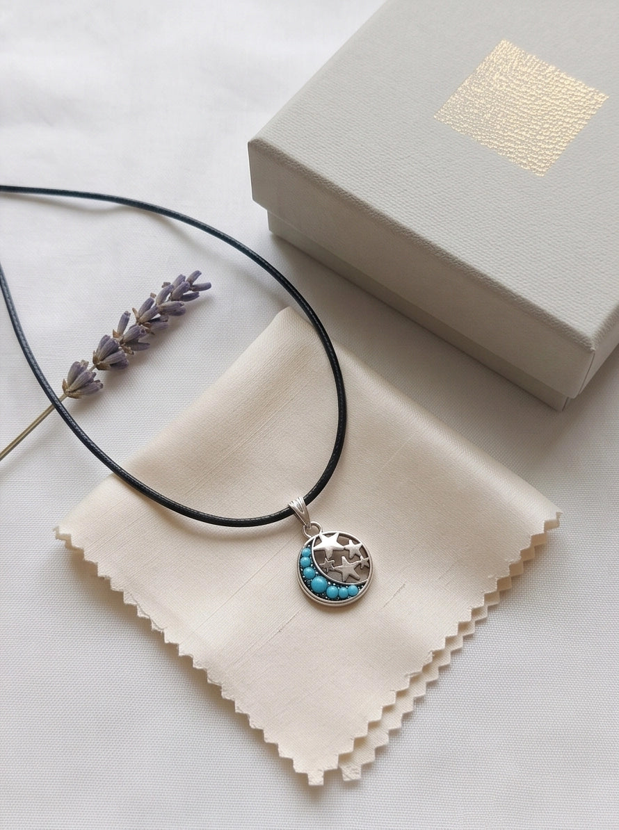 Turquoise Crescent Moon & Star Pendant Necklace