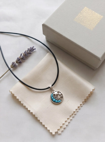 Turquoise Crescent Moon & Star Pendant Necklace