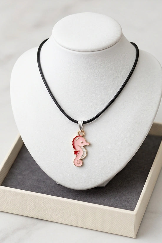 Pink Seahorse Enamel Pendant Necklace