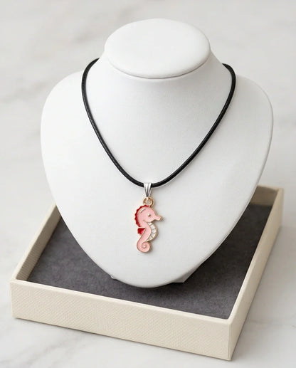 Pink Seahorse Enamel Pendant Necklace