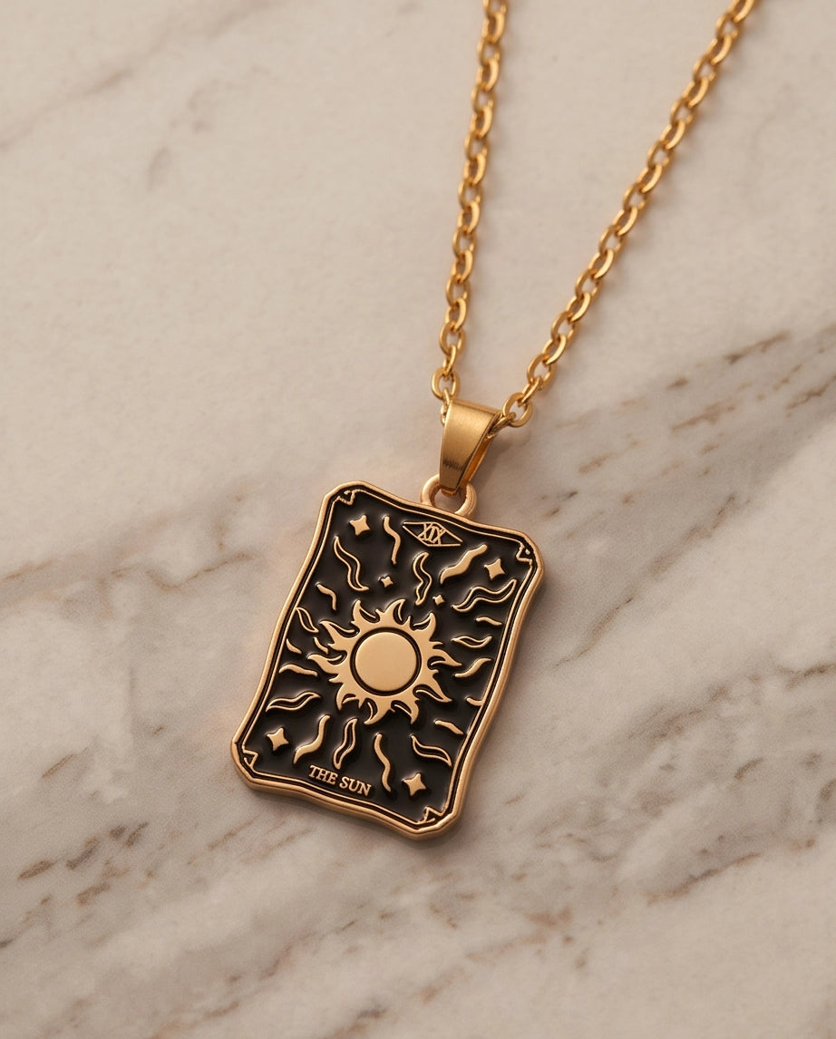 Gold "The Sun" Tarot Card Pendant Necklace