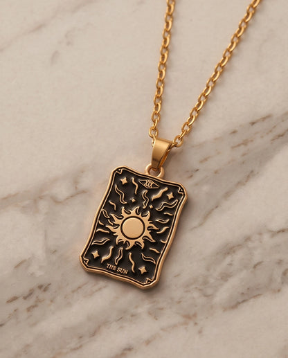 Gold "The Sun" Tarot Card Pendant Necklace