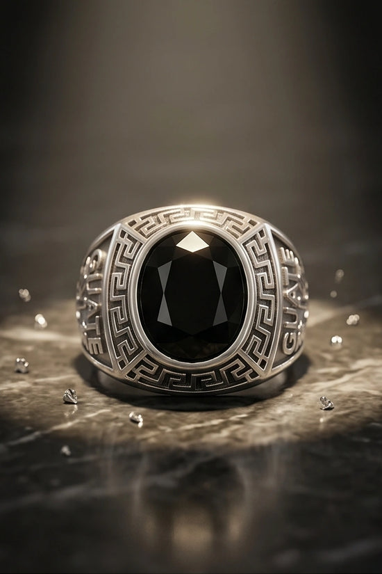 Vintage Black Onyx Military Signet Ring