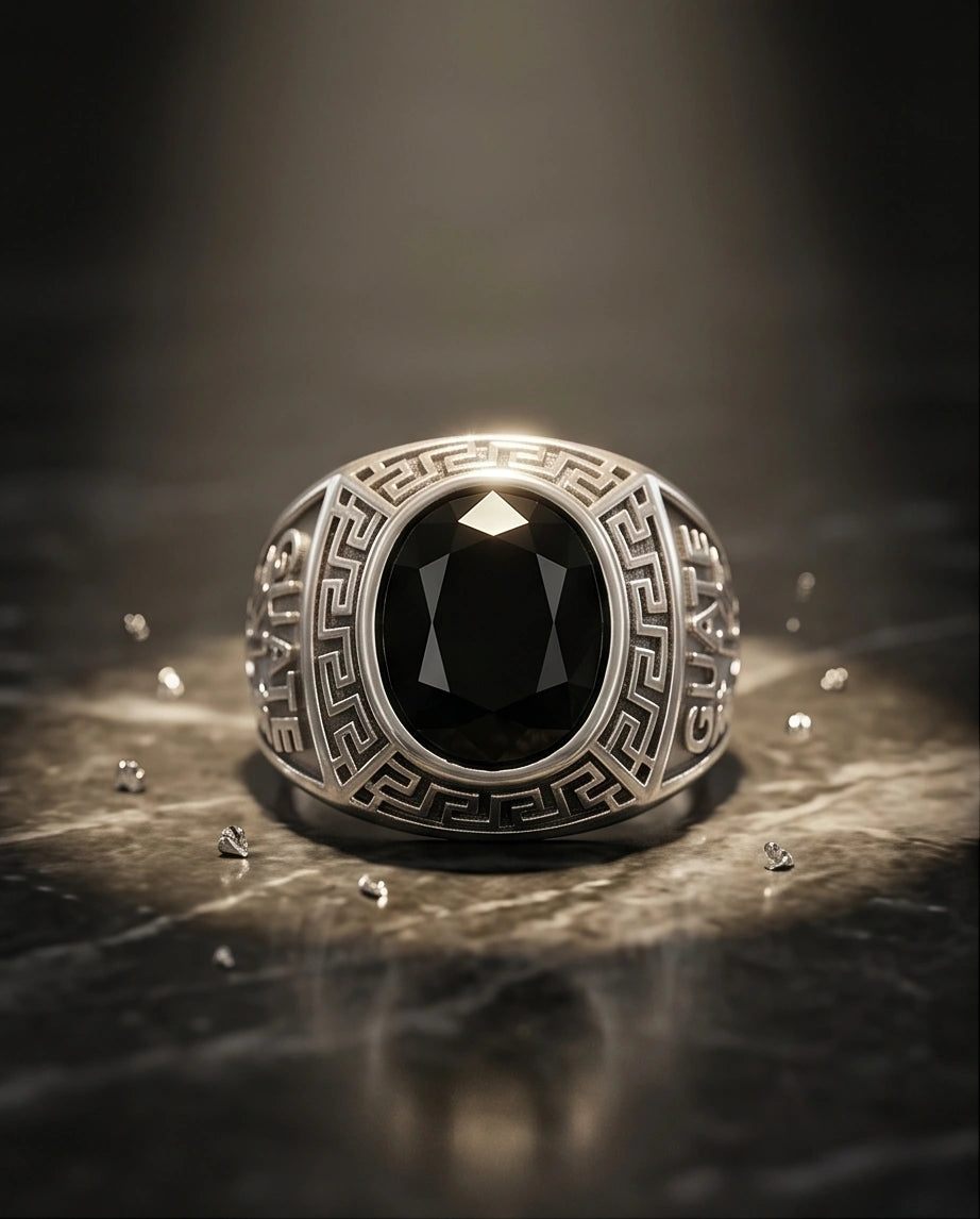 Vintage Black Onyx Military Signet Ring