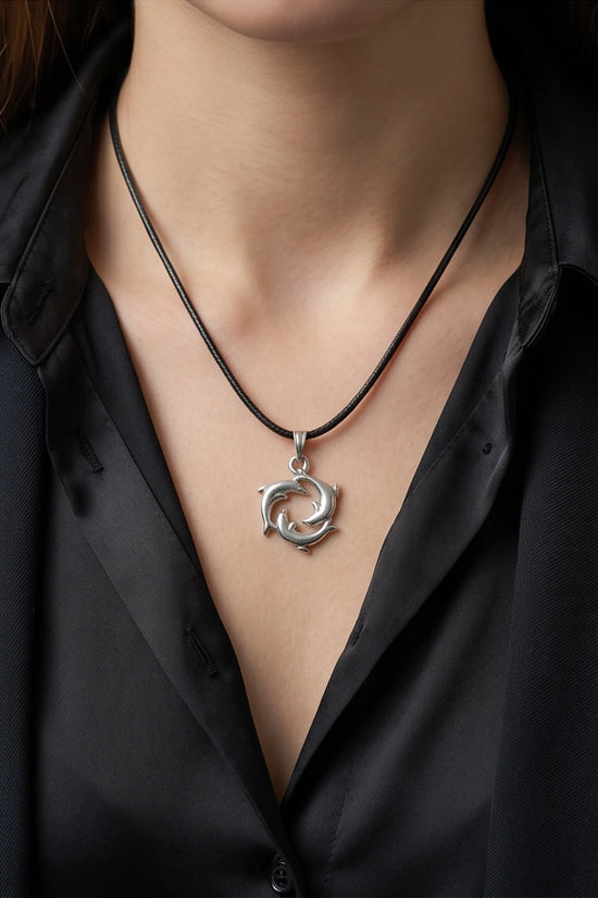 Silver Dolphin Circle Necklace