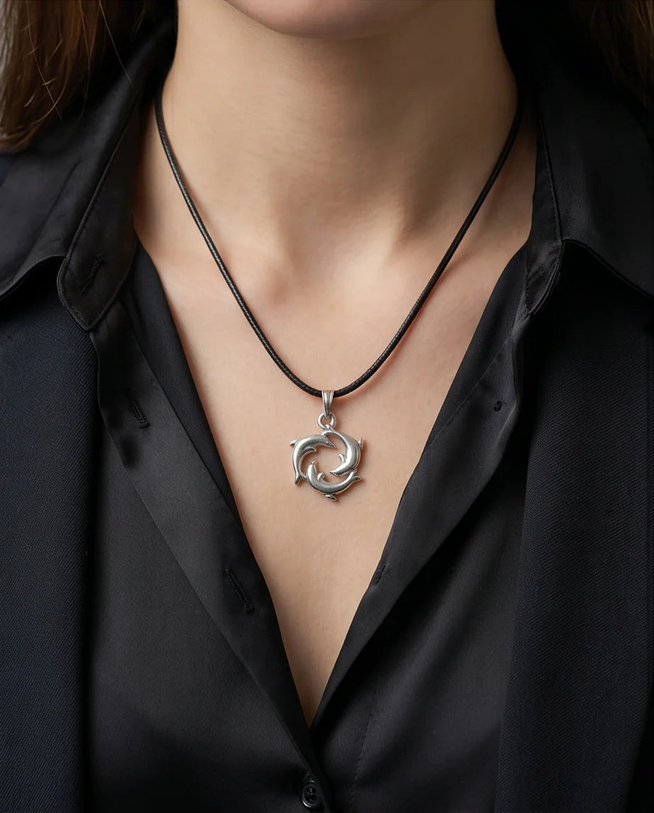 Silver Dolphin Circle Necklace