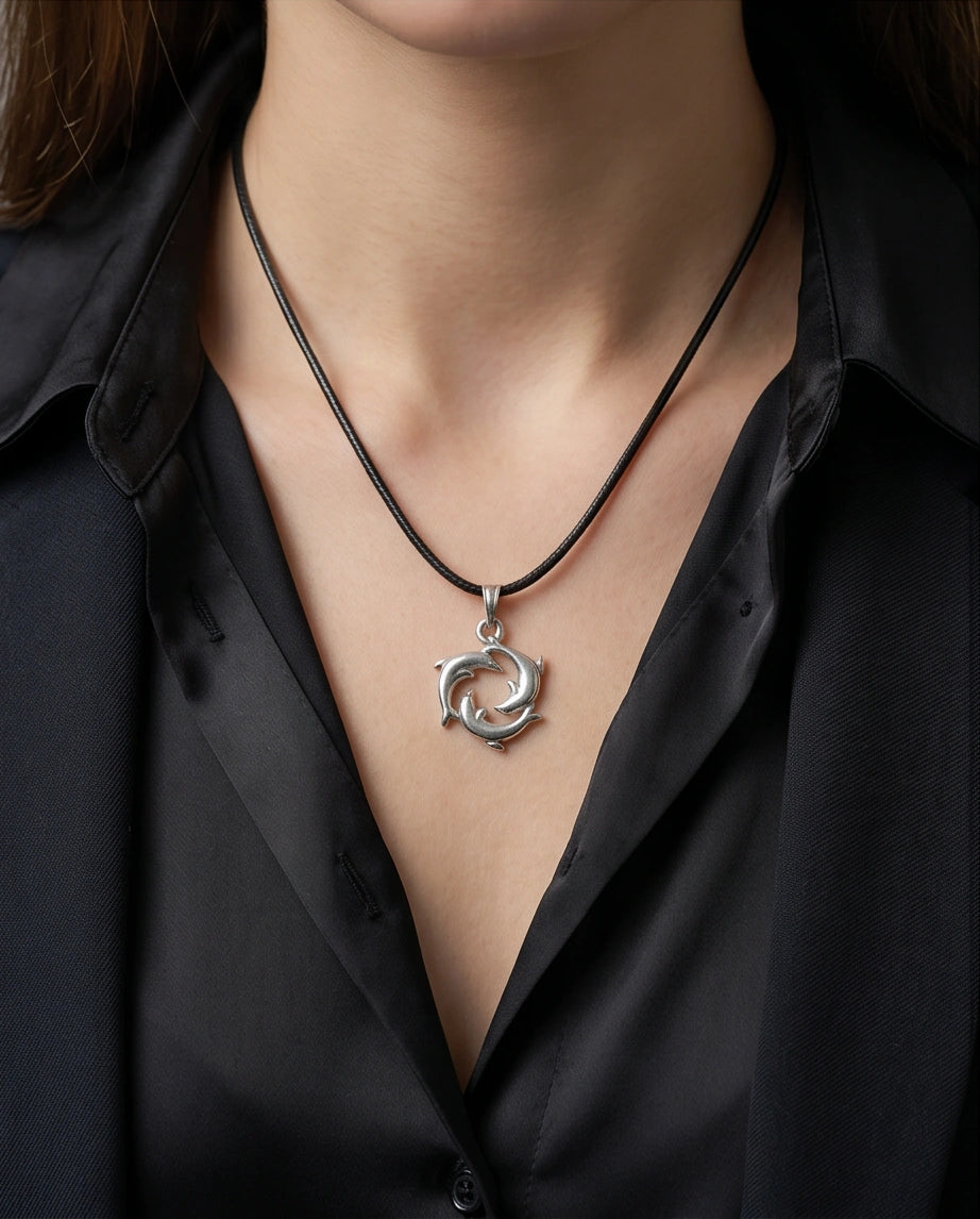 Silver Dolphin Circle Necklace