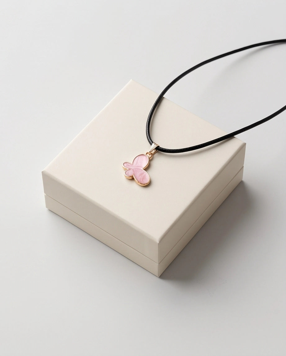 Soft Pink Butterfly Cord Necklace