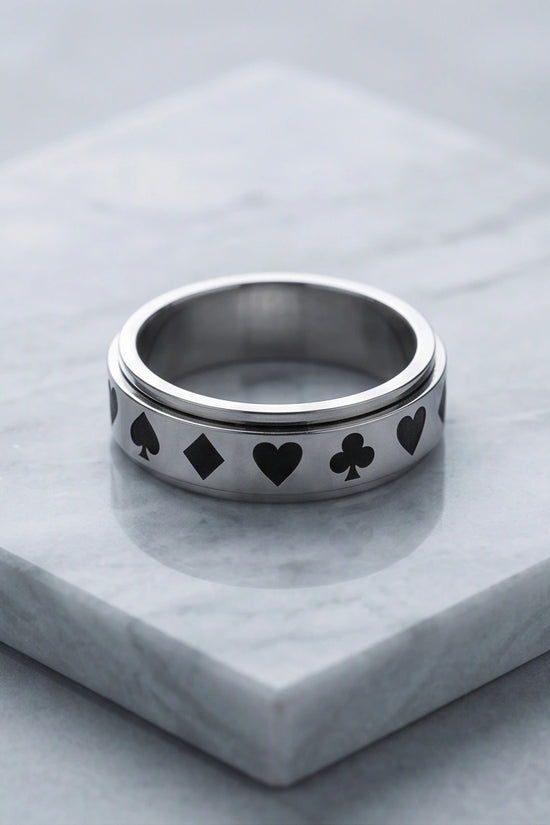 Silver Playing Cards Suit Spinner Ring
