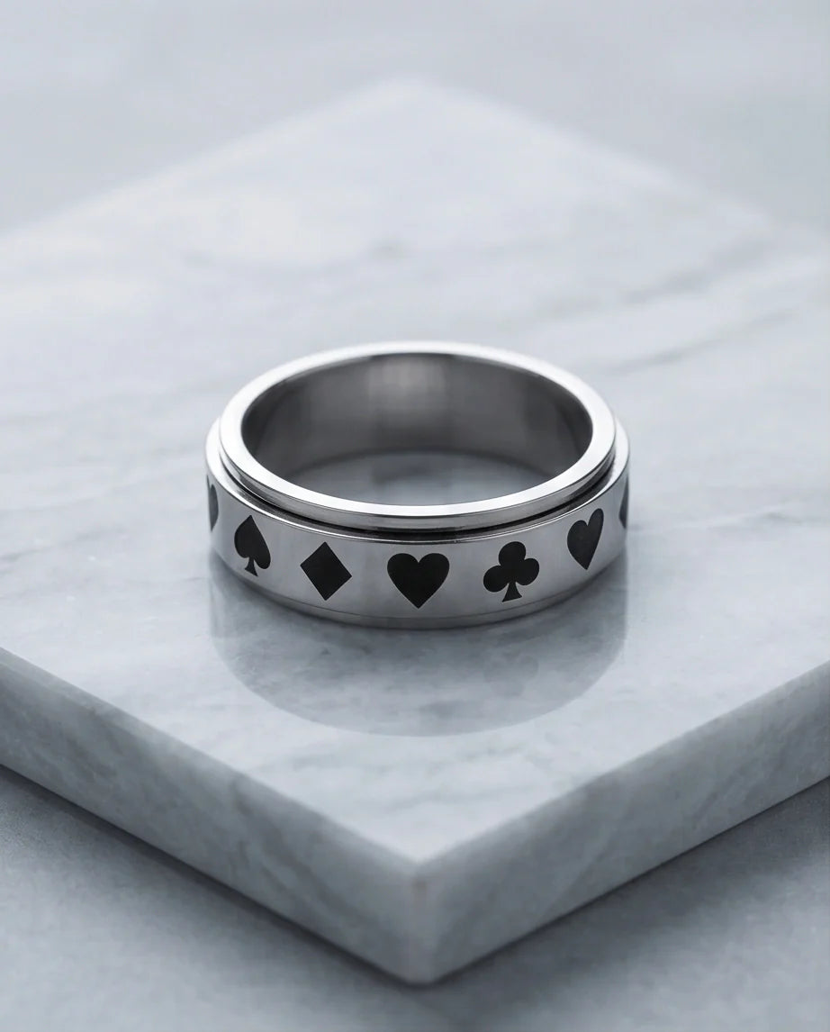 Silver Playing Cards Suit Spinner Ring