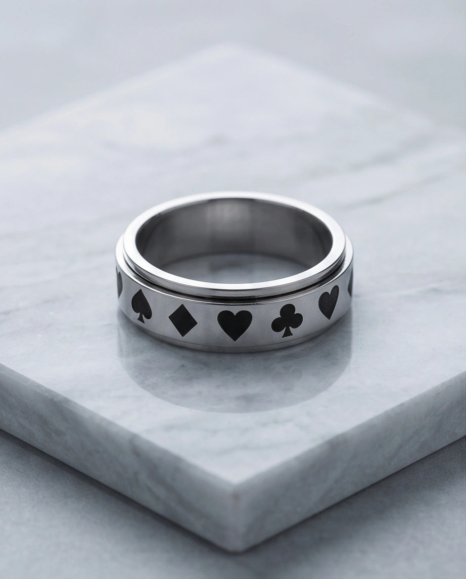 Silver Playing Cards Suit Spinner Ring