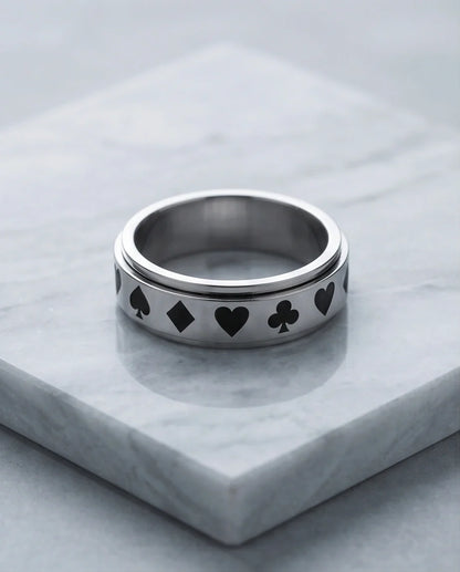 Silver Playing Cards Suit Spinner Ring