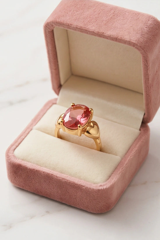 Gold Plated Pink Morganite Oval Heart Accent Ring