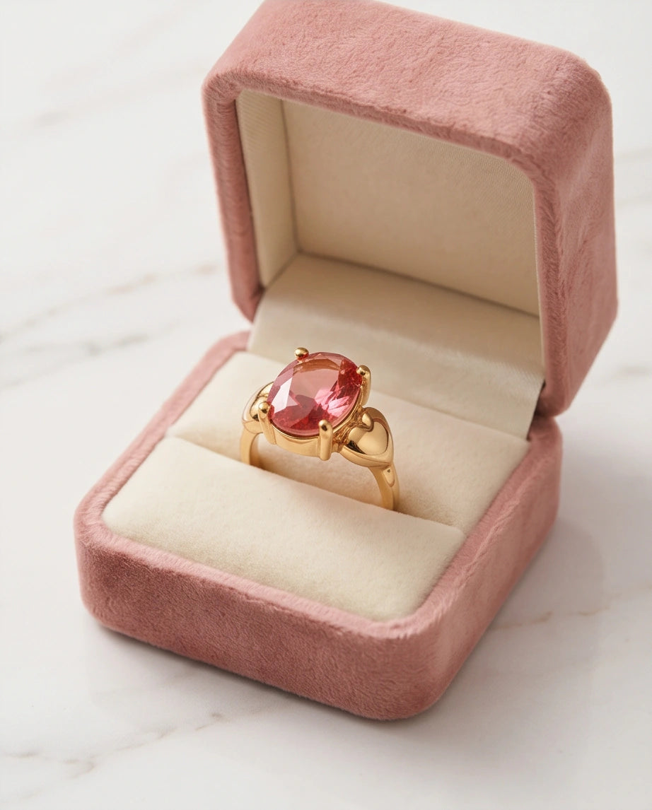 Gold Plated Pink Morganite Oval Heart Accent Ring