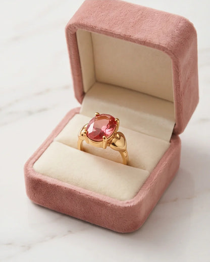 Gold Plated Pink Morganite Oval Heart Accent Ring