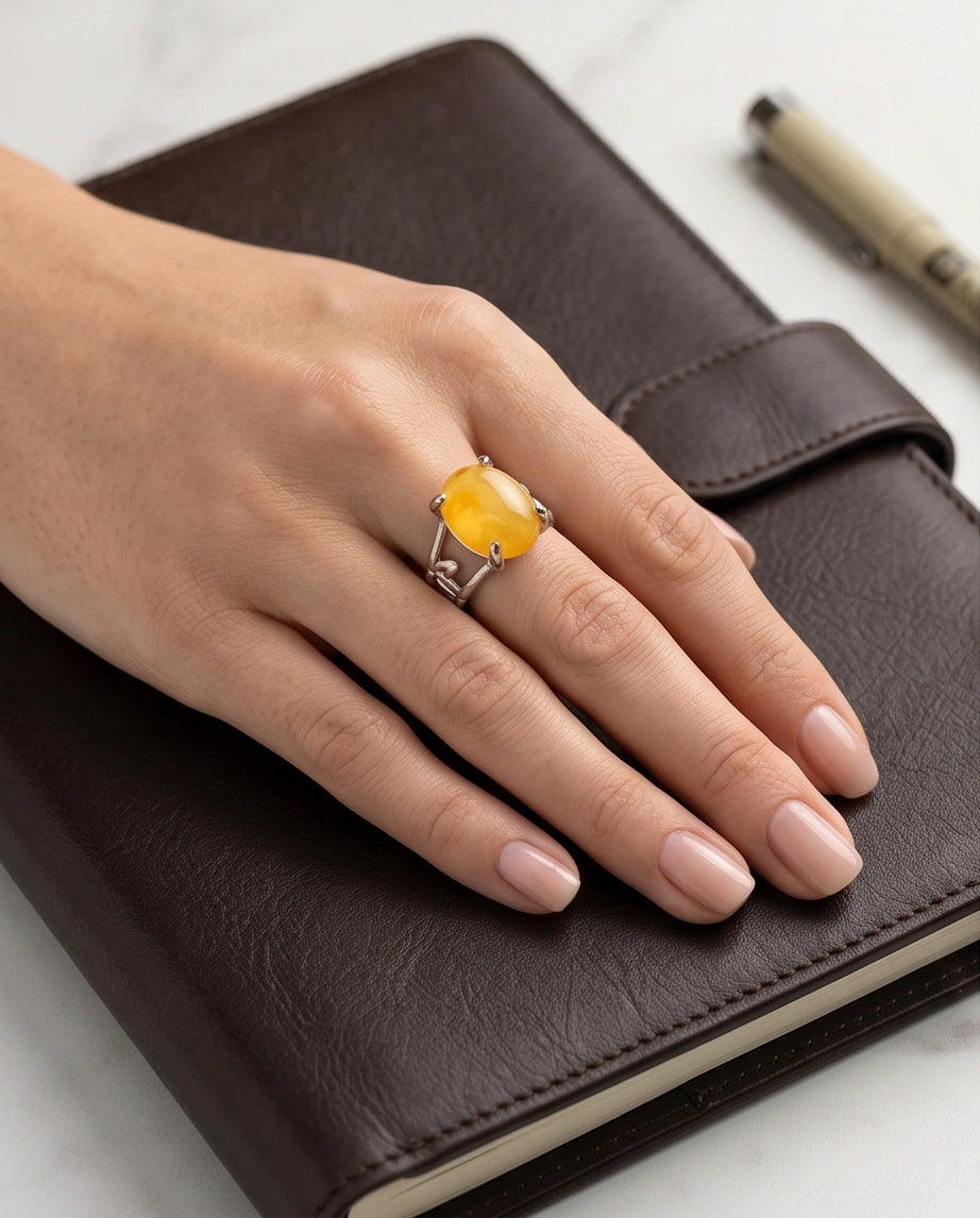 Golden Honey Leaf Statement Ring