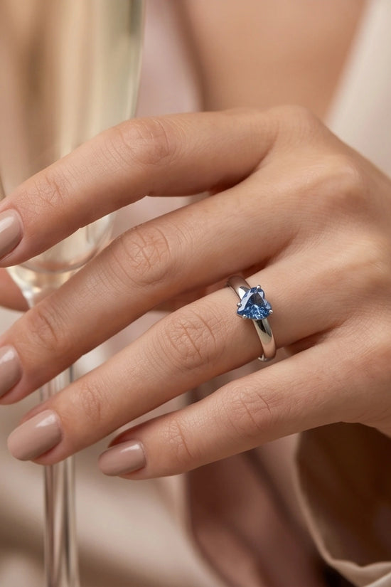 Sterling Silver Heart-Cut Blue Topaz Solitaire Ring