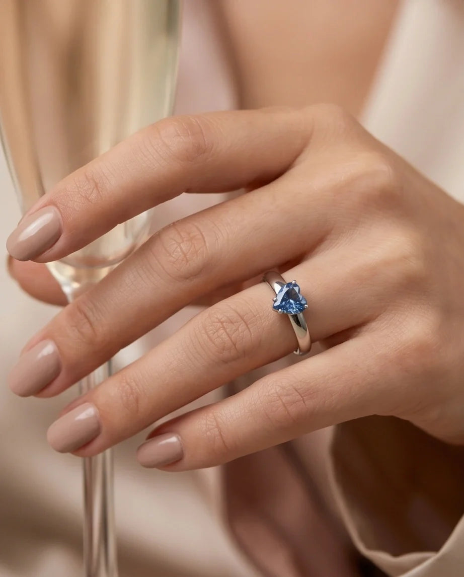 Sterling Silver Heart-Cut Blue Topaz Solitaire Ring