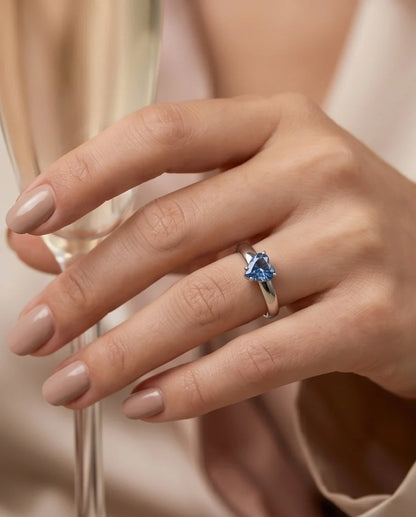 Sterling Silver Heart-Cut Blue Topaz Solitaire Ring
