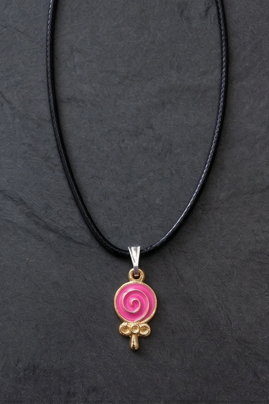 Gold and Pink Lollipop Pendant Necklace