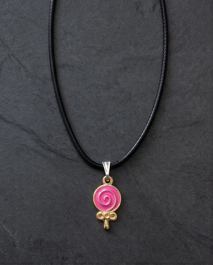 Gold and Pink Lollipop Pendant Necklace
