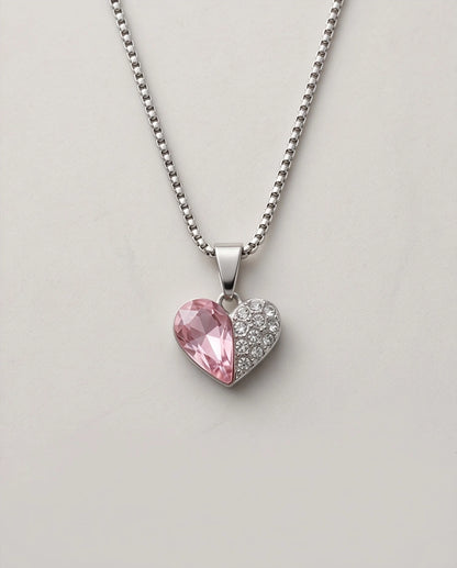 Silver Rose Pink Heart Pavé Pendant Necklace