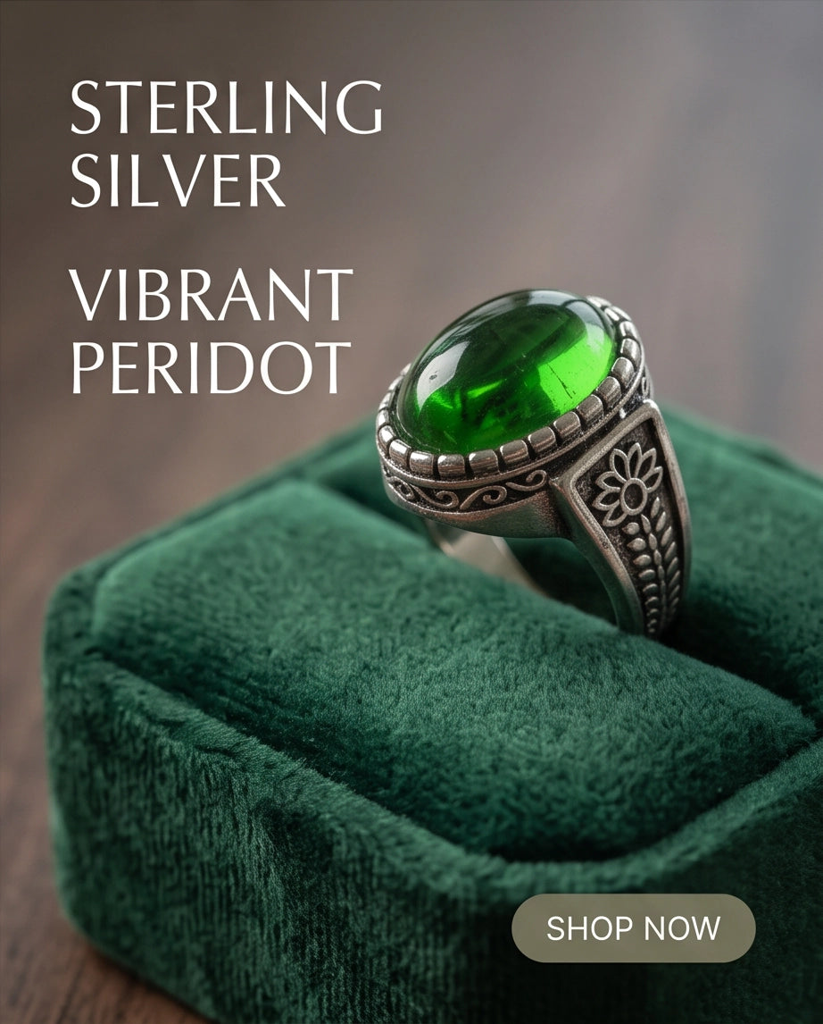 Emerald Cabochon Beaded Bezel Floral Silver Ring