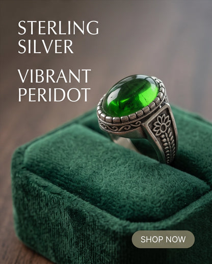 Emerald Cabochon Beaded Bezel Floral Silver Ring
