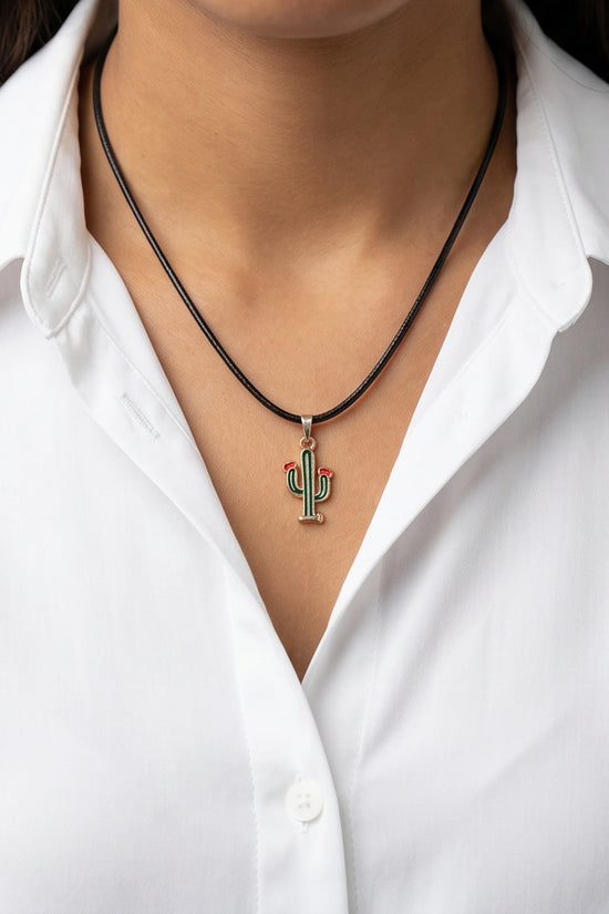 Gold and Green Blooming Cactus Necklace