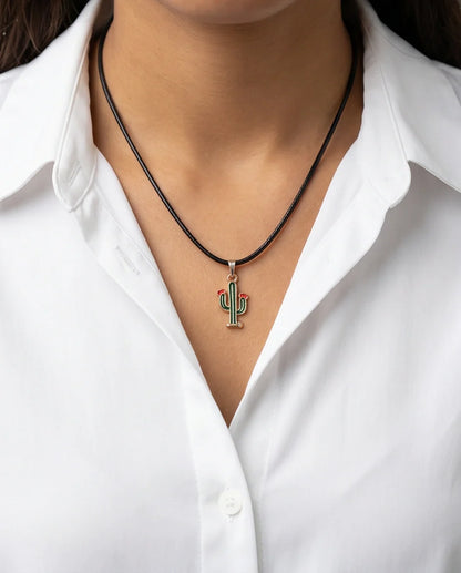 Gold and Green Blooming Cactus Necklace